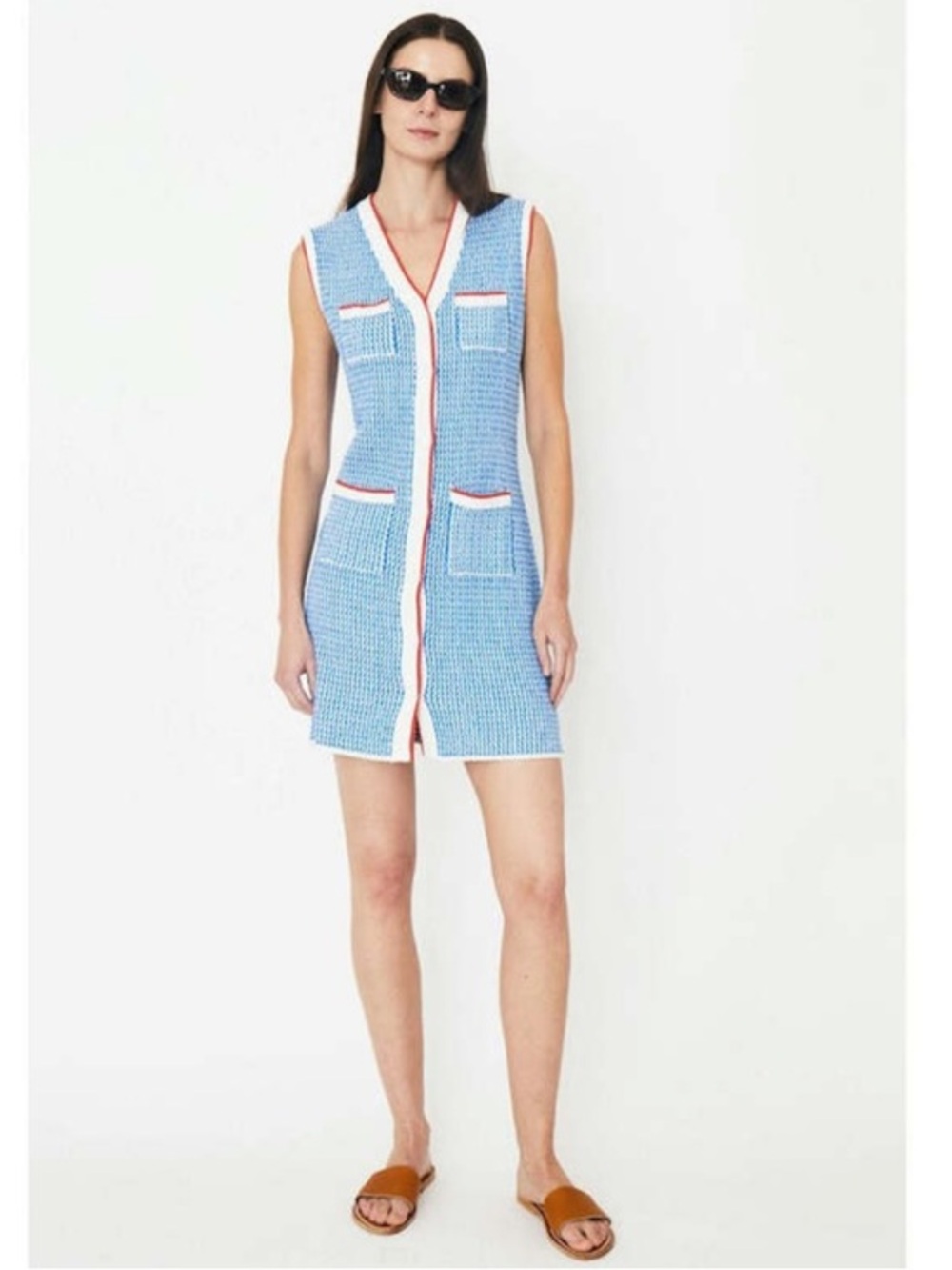 Kule Dress The Virginia Knit Button Down Mini in Royal Blue White